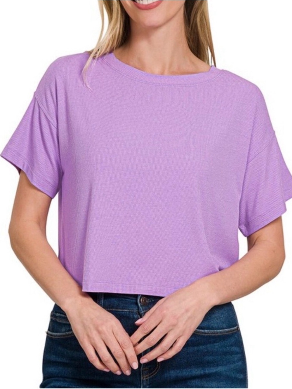 Zenana Outfitters Lavender Short Sleeve Crop Tee